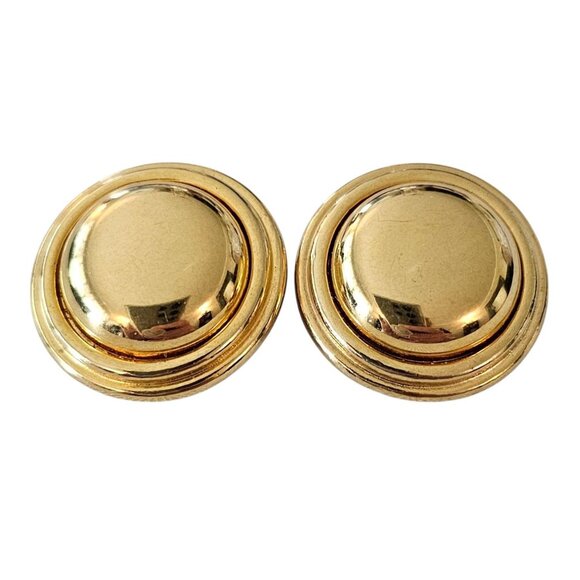 Liz Claiborne Gold Tone Round Button Clip On Earrings, Signed - Picture 9 of 9